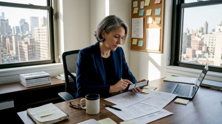 Business leader reviewing mobile app designs