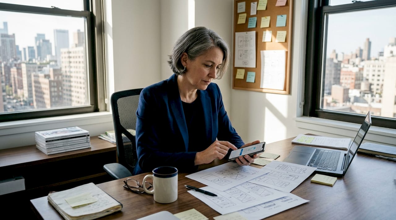 Business leader reviewing mobile app designs